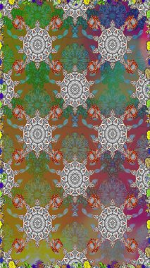 Raster illüstrasyonu. Çiçek süsü ile kusursuz desen. Kahverengi renkte çiçekler.