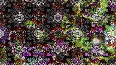 Raster Çiçek İllüstrasyonu 'nun şirin tekstili. Gri renkli etnik çiçeklerle zarif eskiz deseni.