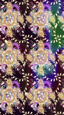 Çiçek desenli çizim. Raster illüstrasyonu. Raster illüstrasyonu. Asya tekstil tarzında. Bej renkte çiçekler.