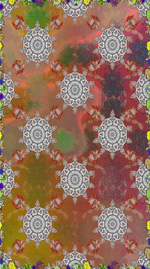 Kahverengi ve gri renkli şirin çiçek desenleri. Raster Modaya uygun kumaş deseni. Düz Çiçek Elementleri Tasarımı. Renkli Bahar Teması Kusursuz Arkaplan.