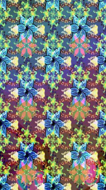 Kumaş, duvar kağıdı ve kağıt üzerine baskı yapmak için gelişen arka plan. Moda arka planında parlak buketler. Raster illüstrasyonu. Eski usul küçük çiçekli şirin bir eskiz deseni..