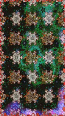 Kabile sanatı boho baskısı, klasik çiçek arkaplanı. Arkaplan dokusu, duvar kağıdı, gri ve yeşil renkli çiçek teması. Soyut etnik raster pürüzsüz desen.