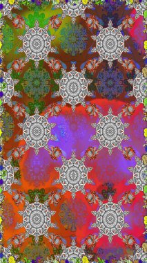 Raster illüstrasyonu. Raster deseni. Küçük çiçekteki sevimli çiçek deseni. Soyut çiçek desensiz arkaplan. Kahverengi ve gri renklerde.