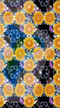 Çiçekli eskiz deseni. Suluboya çizimi. El çizimi. Sarı renkte çiçekler.