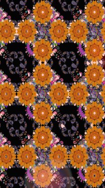 Çiçekli karalama şeklinde Raster çiçek deseni. Nazikçe, güzel çiçek arkaplanı. Turuncu renkte çiçekler.