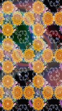 Sevimli çiçek raster deseni. Modaya uygun kumaş deseni. Renkli Yaz Temalı eskiz kalıbı. Düz Çiçek Elementleri Tasarımı.