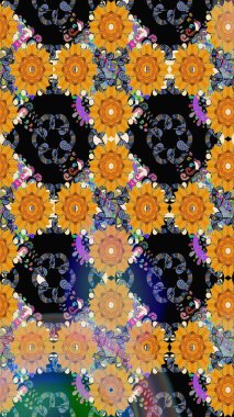 Sketch Floral Pattern in Raster illustration. Fancy fabric pattern. Colour Spring Theme sketch pattern Background. Flat Flower Elements Design.