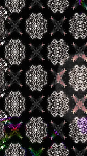 Çiçekler. Soyut etnik raster çizim kalıbı. Vadinin çiçekleri siyah renklerde.