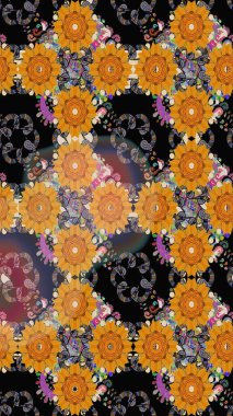 Raster suluboya çiçek deseni, narin çiçekler, siyah çiçekler, tebrik kartı şablonu. Güzel kumaş deseni.