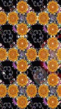 Küçük çiçekteki sevimli çiçek deseni. Siyah renkli çiçekler. Raster illüstrasyonu.