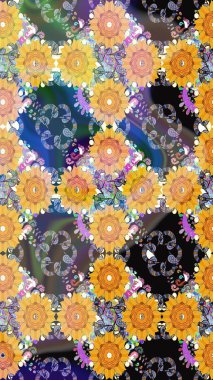 Renkli çizim kalıbı. Çiçek arkaplan. Çiçek duvar kâğıdı. Raster illüstrasyonu. Sarı renkli şirin tekstil.