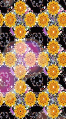 Renkli çizim kalıbı. Çiçek arkaplan. Çiçek duvar kâğıdı. Raster illüstrasyonu. Sarı renkli şirin tekstil.