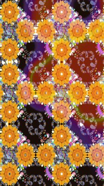 Sarı renkte güzel çiçekler olan eskiz deseni, suluboya çiçek deseni, duvar kağıdı, kart ya da kumaş için fayanslı. Raster..