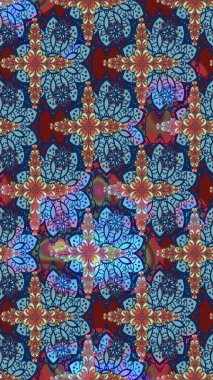 Raster illüstrasyonu. Mavi renklerde. Mavi renkte mavi papatya deseni.