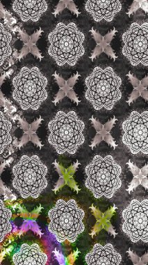 Çok renkli, zarif küçük çiçekler ve gri renkli komik böcekler, raster desen, illüstrasyon.