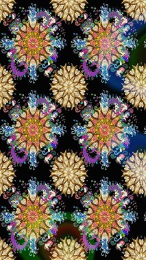 Küçük çiçekli yay deseni çiz. Raster illüstrasyonu. Suluboya tarzında siyah renkler üzerine.