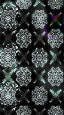 Yapraklı çiçekler ve papatya çiçekli siyah renkte papatyalar. Eskiz arkaplan modeli. Raster - stok.