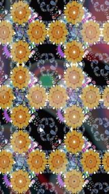 Raster düz çiçek çizim deseni. Hediye ambalaj kağıdı, tebrik kartları, posterler ve pankart tasarımı. Sarı renkte çiçekler.