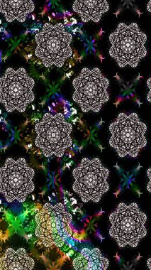 Siyah renkli siyah papatya deseni. Raster illüstrasyonu. Siyah renklerde.