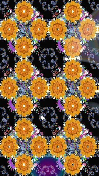 Sevimli çiçek raster deseni. Modaya uygun kumaş deseni. Renkli Yaz Temalı eskiz kalıbı. Düz Çiçek Elementleri Tasarımı.