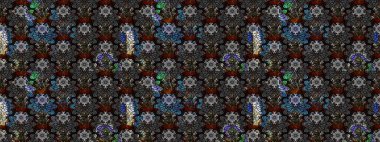 Raster illüstrasyonundaki çiçek desenli çizim. Siyah renkte çiçekler.