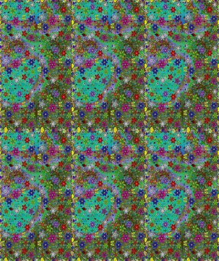 Kusursuz çiçek deseni duvar kâğıdı olarak kullanılabilir. Yeşil ve mavi renkte çiçekler. Raster illüstrasyonu.