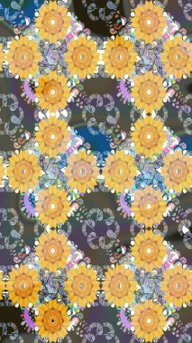 Raster illüstrasyonundaki çiçek desenli çizim. Sulu boya tarzında sarı renkte çiçekler.