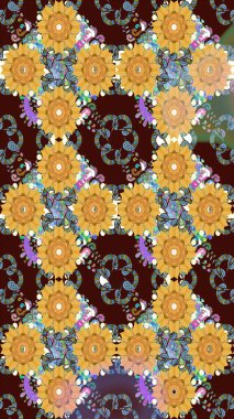 Kahverengi renklere karalama yapan çiçek desenli çizim. Raster illüstrasyonu.