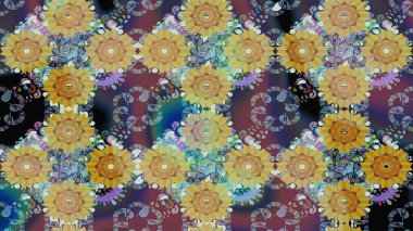 Tarafsız ve kahverengi renkte çiçekler. Kusursuz çiçek deseni. Asya tekstil tarzında. Raster illüstrasyonu. Raster illüstrasyonu.