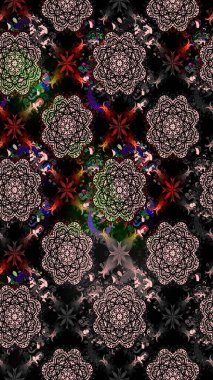 Siyah renklere karalamalar çizilmiş çiçek deseni. Raster illüstrasyonu.