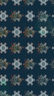 Soyut etnik raster çizim kalıbı. Kabile sanatı boho baskısı, klasik çiçek arkaplanı. Arkaplan dokusu, duvar kağıdı, mavi renkli çiçek teması.