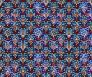 Soyut etnik raster çizim kalıbı. Vadinin mavi renkli çiçekleri. Çiçekler..