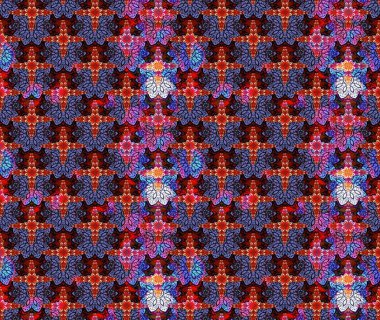 Raster illüstrasyonu. Mor renkli Asya tekstili. Suluboya çiçekli çiçek deseni.