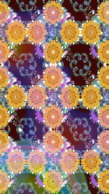 Raster illüstrasyonundaki çiçek desenli çizim. Kahverengi renkte çiçekler.