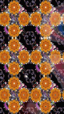 Küçük çiçekli yay deseni çiz. Raster illüstrasyonu. Suluboya tarzında turuncu renkler üzerine.