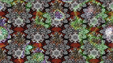 Kumaş, duvar kağıdı ve kağıt üzerine baskı yapmak için gelişen arka plan. Eski usul küçük çiçekli şirin bir eskiz deseni. Moda arka planında parlak buketler. Raster illüstrasyonu.