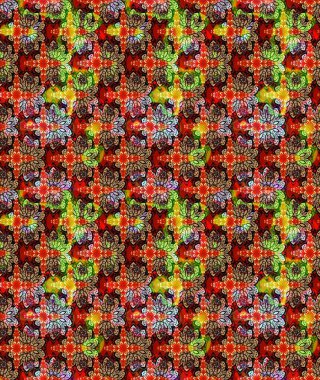 Kırmızı renkte bitkilerden oluşan parlak çiçekli çizim deseni.