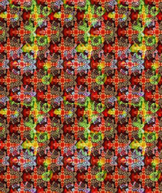 Kırmızı renkte bitkilerden oluşan parlak çiçekli çizim deseni.