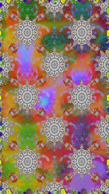 Çiçek buketleriyle klasik tarzda kusursuz desenler. Raster illüstrasyonu. Gri ve kahverengi renklerde.