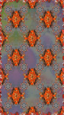 Ağaç dallı bahar çiçekleriyle desen, gri ve kahverengi renkler ve çiçek silueti. Raster deseni.