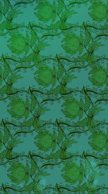 Hediye ambalaj kağıdı, tebrik kartları, posterler ve pankart tasarımı. Yeşil ve mavi renkte çiçekler. Raster düz çiçek çizim deseni.