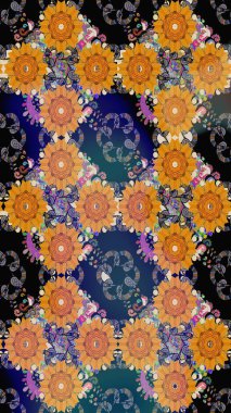 Raster suluboya çiçek deseni, narin çiçekler, turuncu çiçekler, tebrik kartı şablonu. Raster Güzel kumaş deseni.