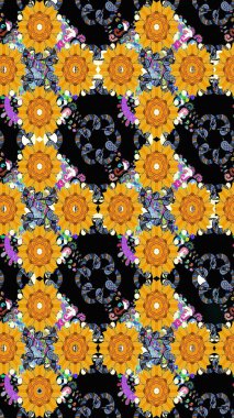 Çiçekli çiçek deseni, suluboya. Siyah renkli çiçekler. Renkli Bahar temalı eskiz kalıbı. Düz Çiçek Elementleri Tasarım Raster illüstrasyonu.