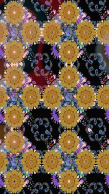 Raster illüstrasyonundaki çiçek desenli çizim. Siyah renkte çiçekler.