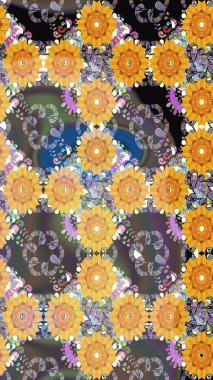 Çiçek sarısı çizim şekli. Raster çiçek izi. Klasik taslak çizimi. Raster Yumuşak kumaş deseni.