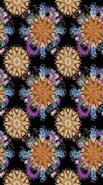 Siyah renkli bitkilerden oluşan parlak çiçekli çizim deseni.