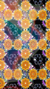 Suluboya çiçekli çiçek deseni. Raster illüstrasyonu. Sarı renkli güzel tekstil..