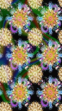 Raster illüstrasyonundaki çiçek desenli çizim. Yeşil renkte çiçekler.