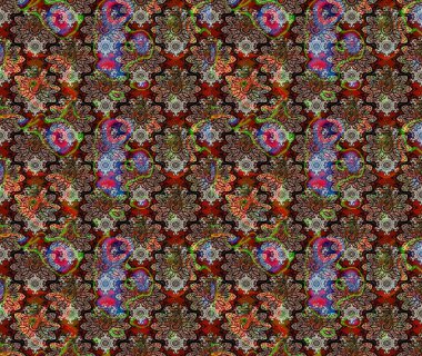 Raster illüstrasyonu. Suluboya, elle çizilmiş. Kahverengi yapraklı yabani çiçekler. Taslak arkaplan deseni.