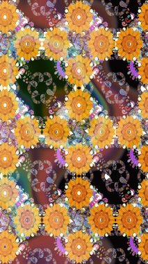 Elle çizilmiş çiçek desenli Raster çizimi. Tekstil, kumaş, ambalaj, hatıra defteri için hoş bir çiçek arkaplanı. Çocuksu tasarım. Kahverengi arkaplanda.